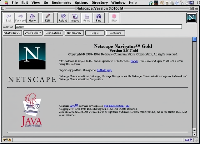 Netscape Navigator 3.01 Gold for Mac About Screen (1996)